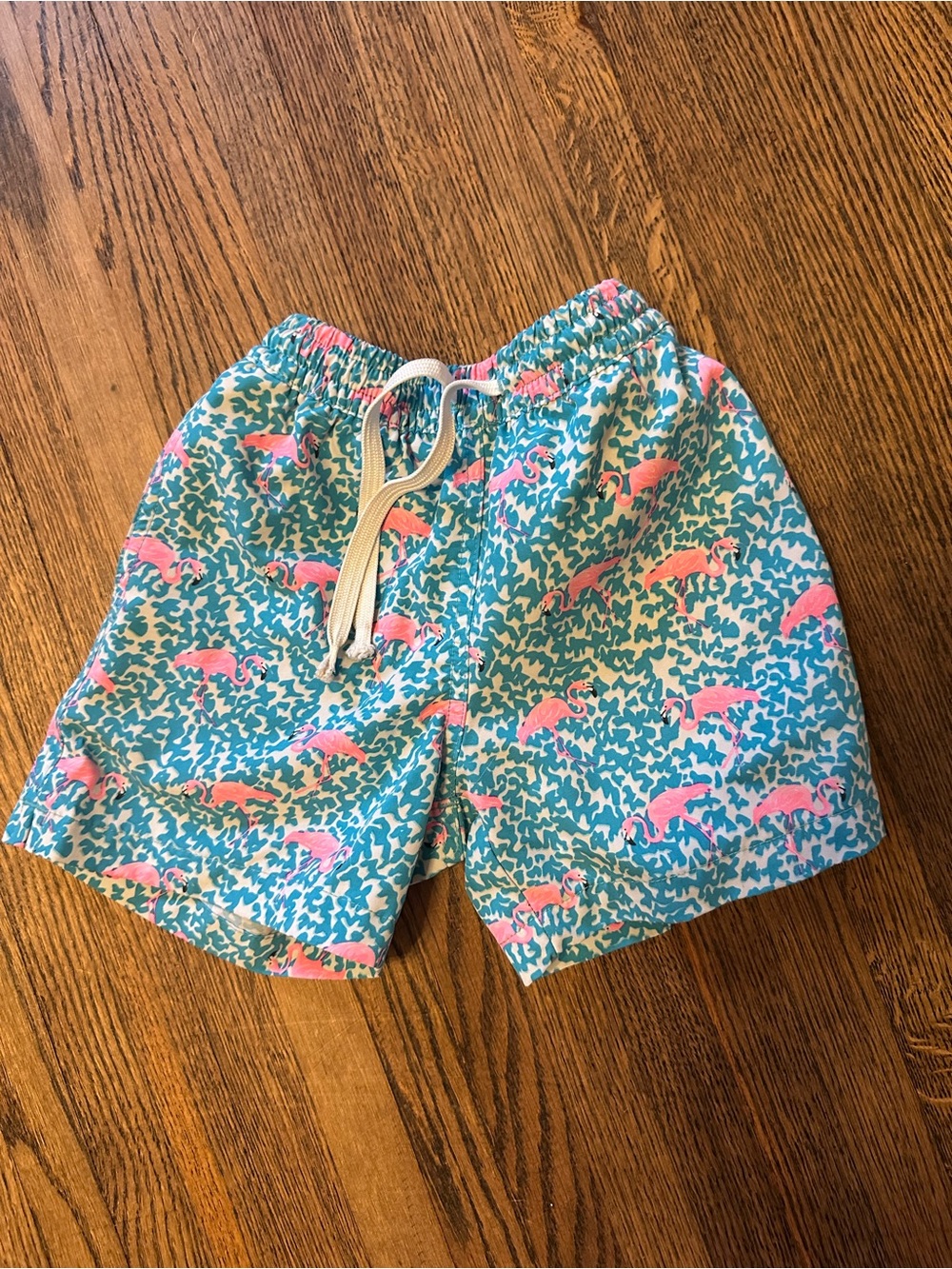 chubbies Kids Turquoise Swim Shorts with Pink Flamingo Print